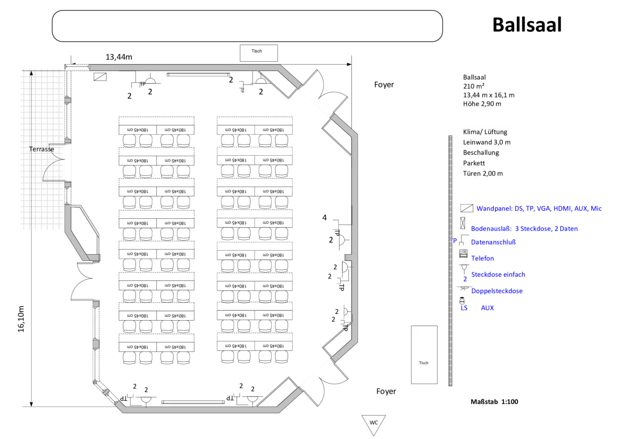 Ballsaal Komplett Palamentarisch 64 Personen