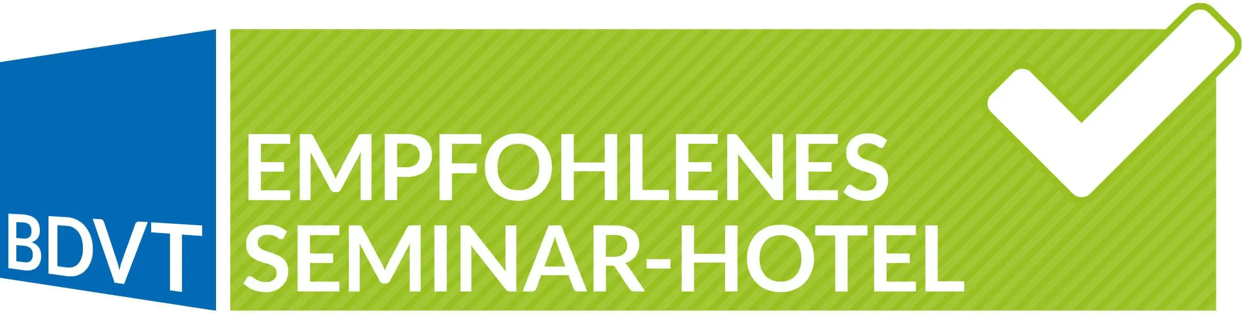 Blau-grünes Logo mit der Aufschrift "BDVT - Empfohlenes Seminar-Hotel"